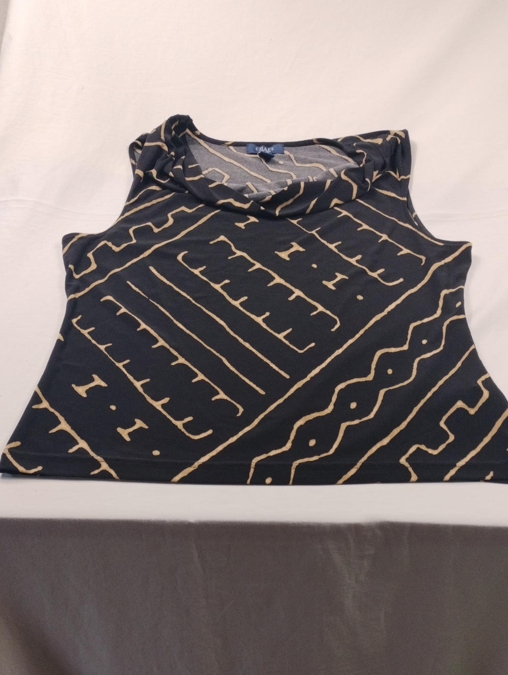 Chaps Black Tank with Tan Geometric Lines